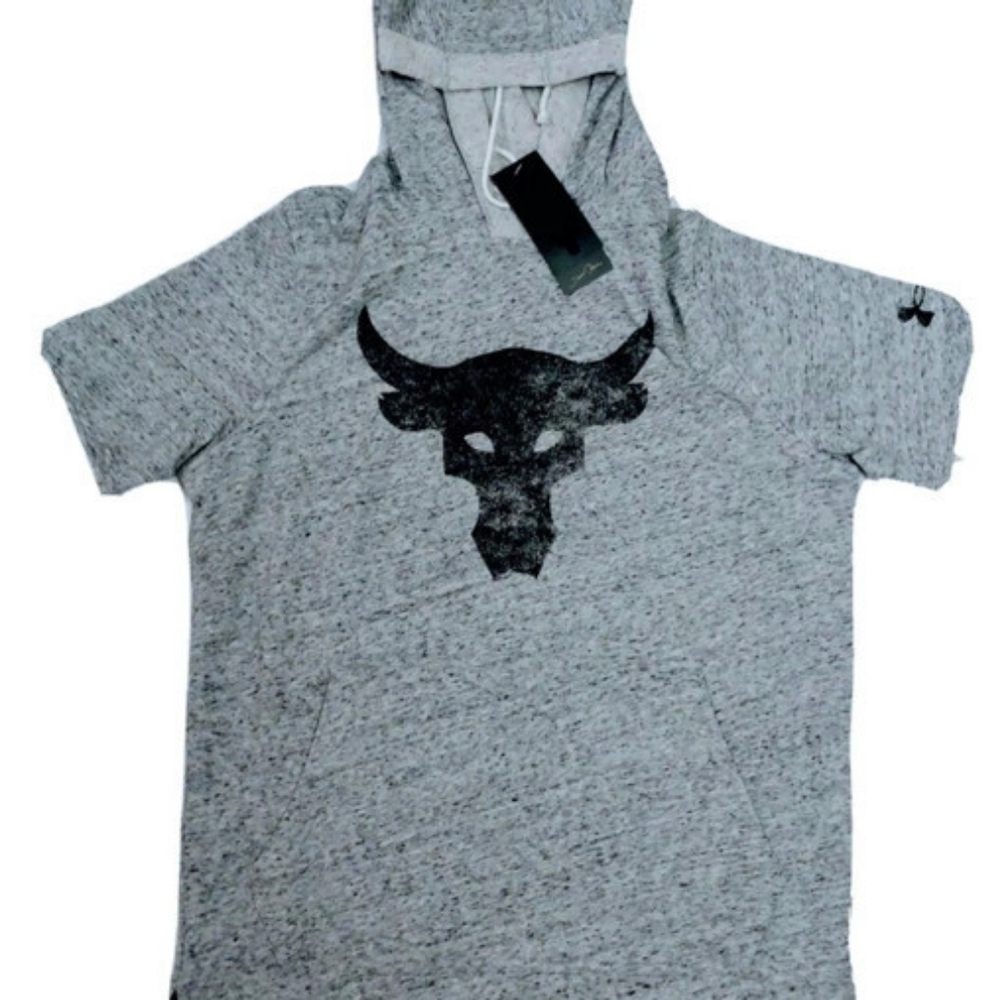 Men's Under Armour UA Project Rock S/S Terry Hoodie Grey Men's Sz Sm 1352547 112